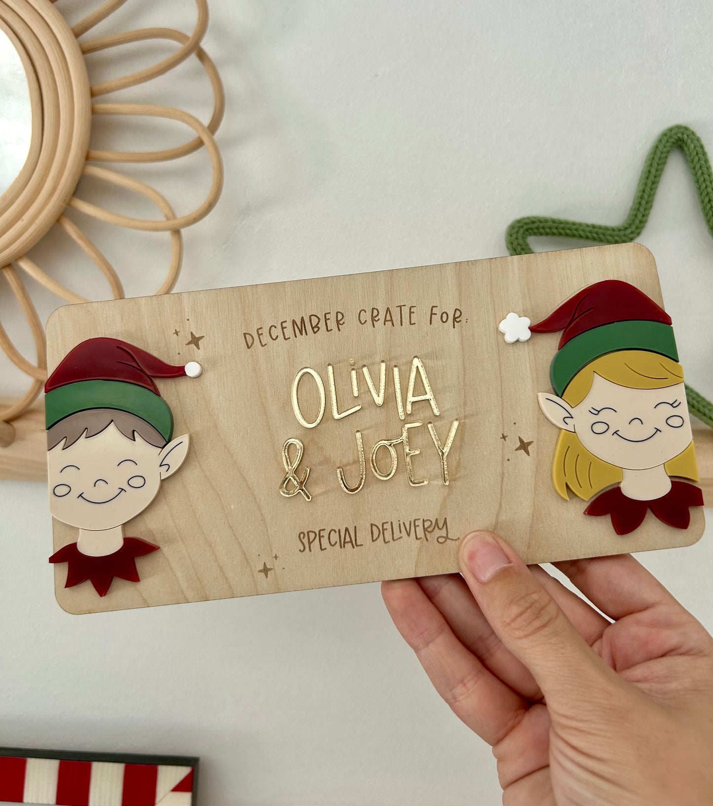 Custom Elf Christmas Crate Plaque