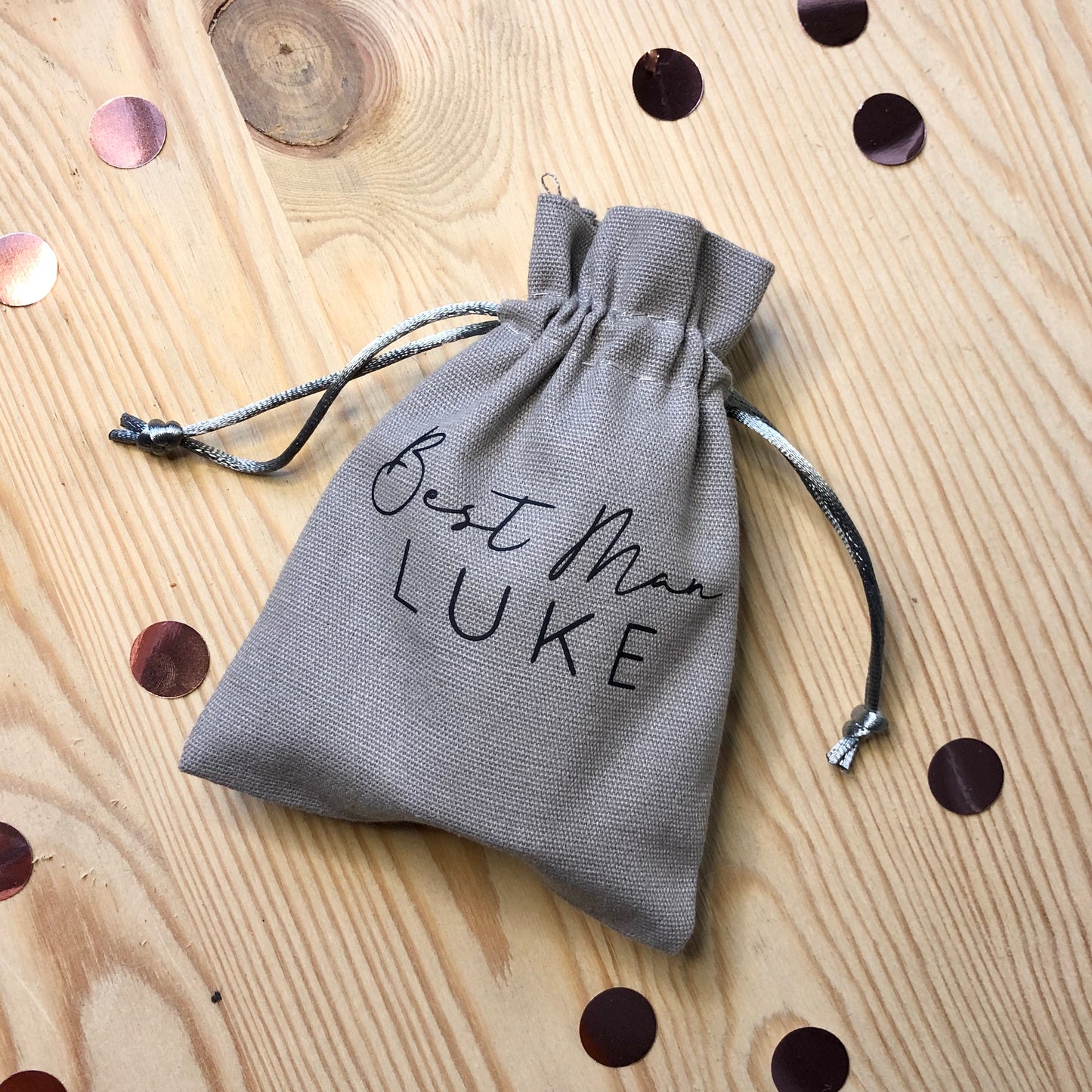 Personalised Best Man/Groomsman gift bag, perfect for cufflinks/miniatures.