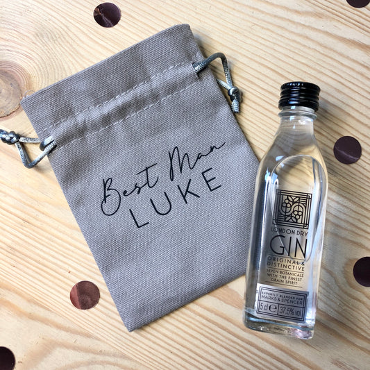 Personalised Best Man/Groomsman gift bag, perfect for cufflinks/miniatures.