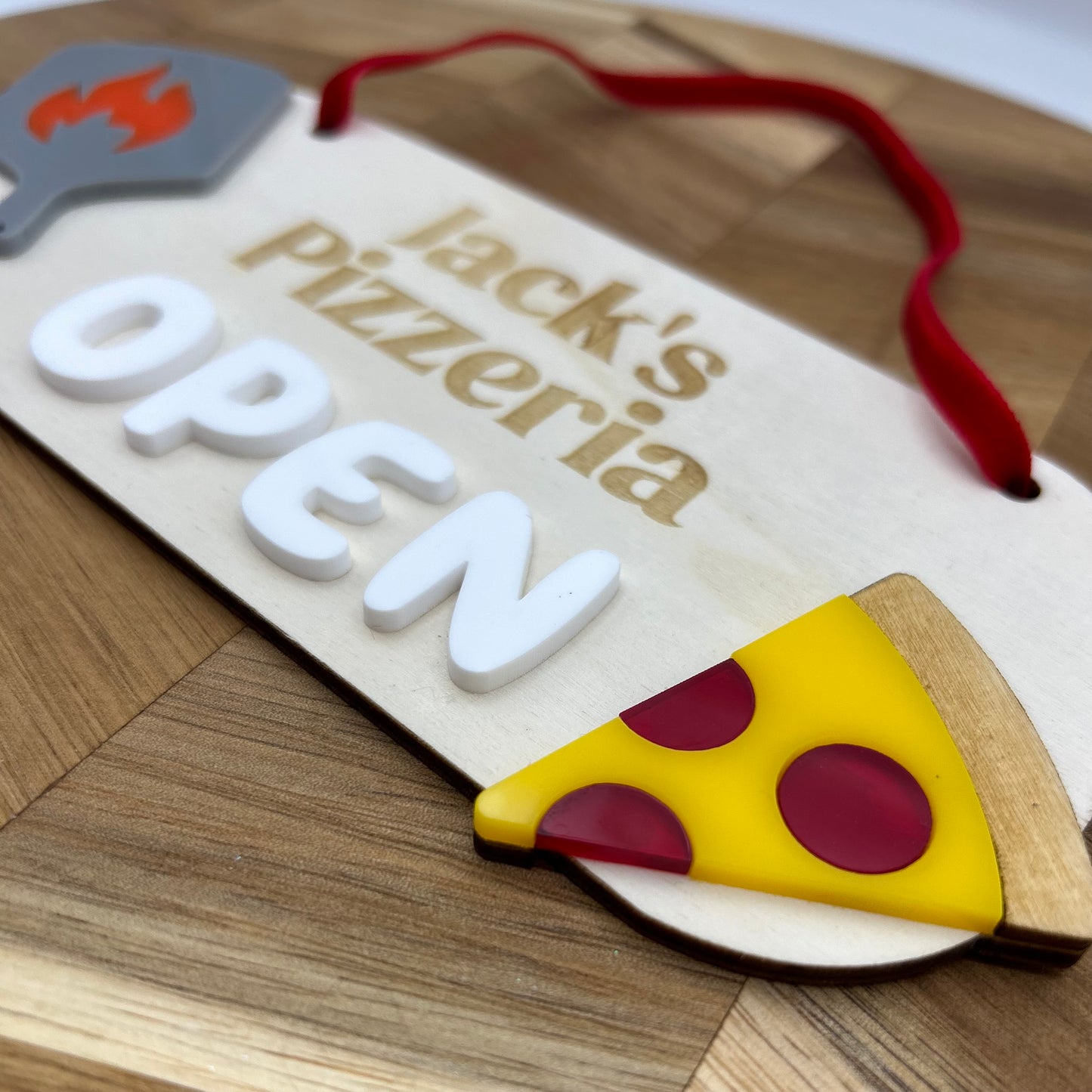 Wooden Play Pizzeria Kitchen Sign